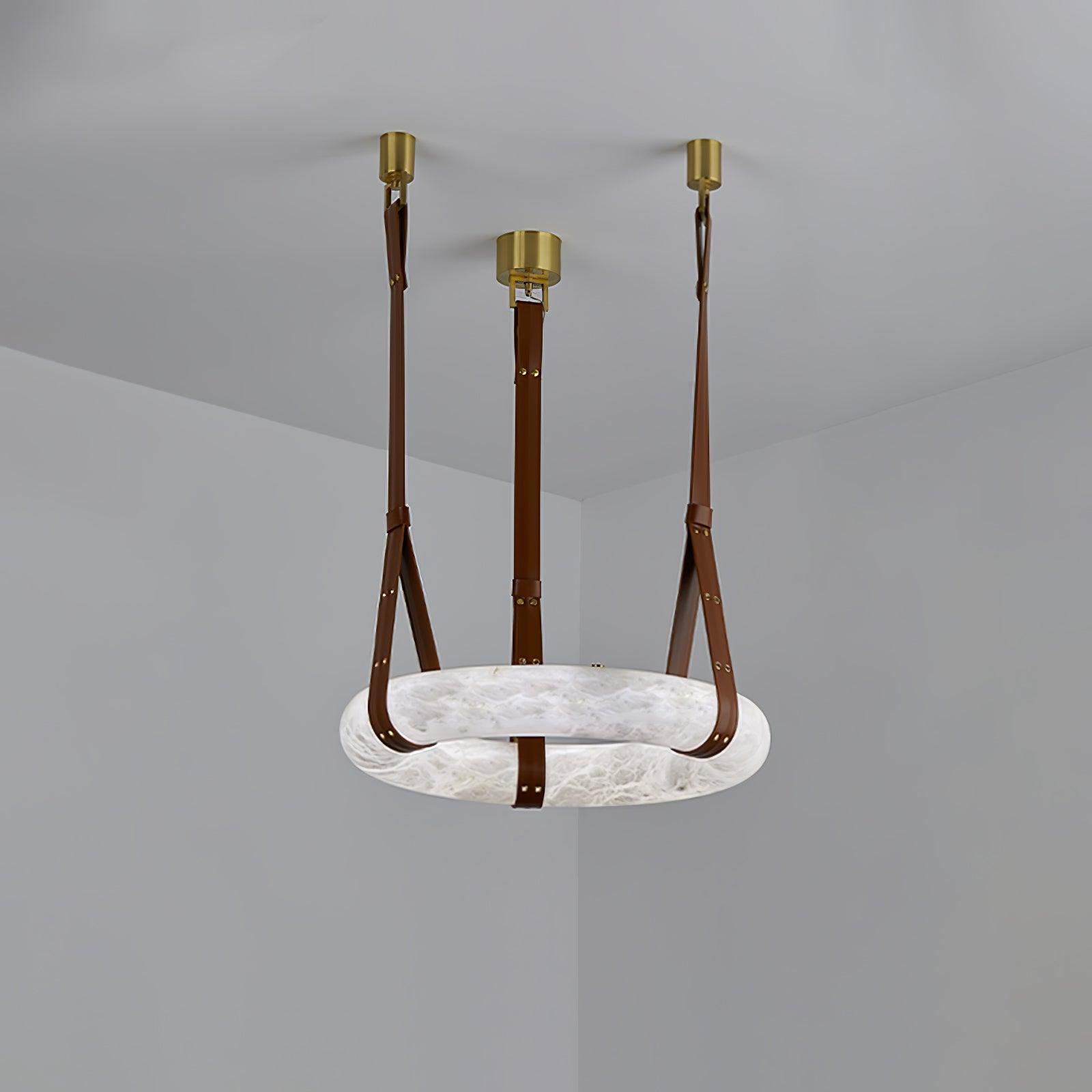 Étoile Pendant Light Alabaster Ring Leather Straps Scandinavian