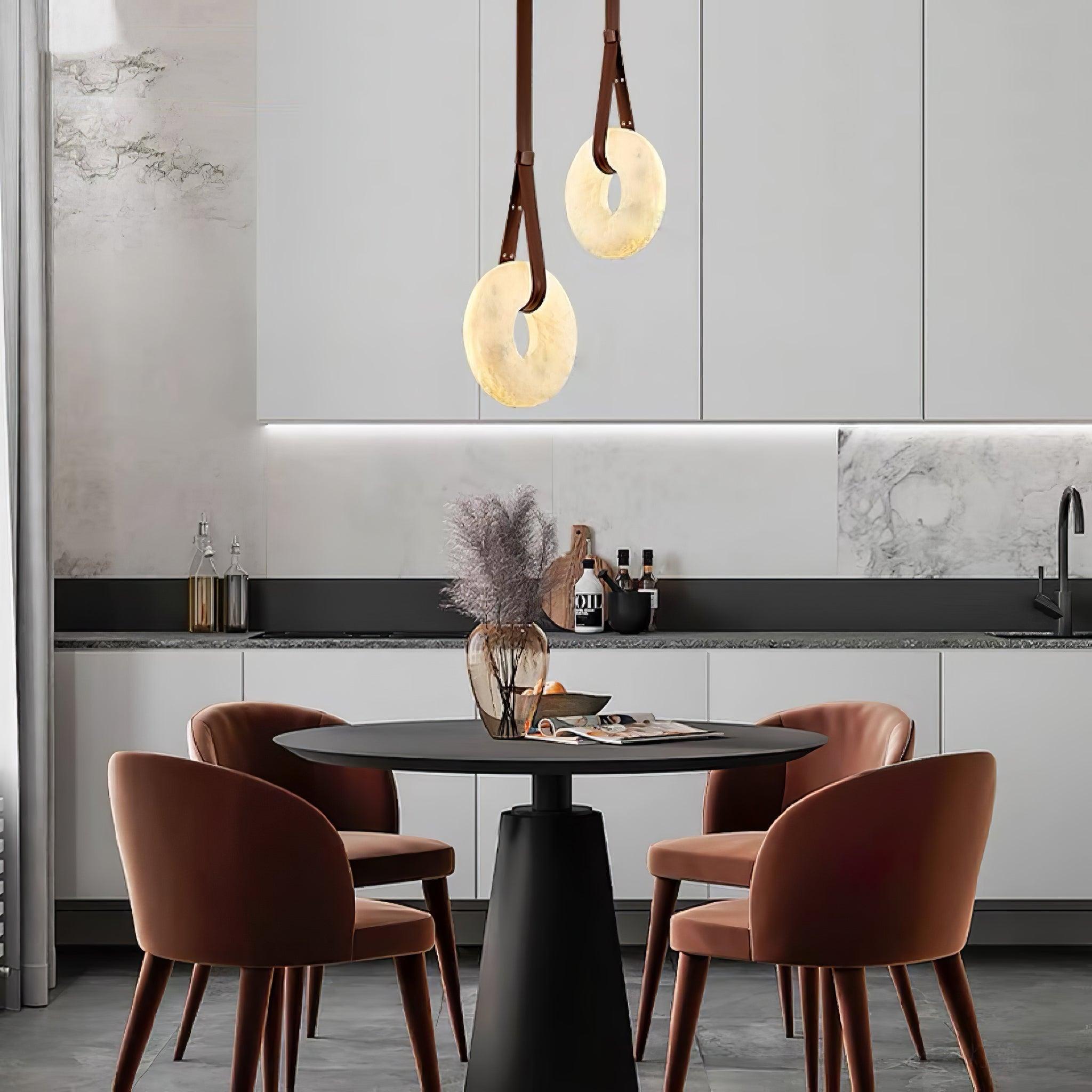 Étoile Pendant Light Alabaster Ring Leather Straps Scandinavian