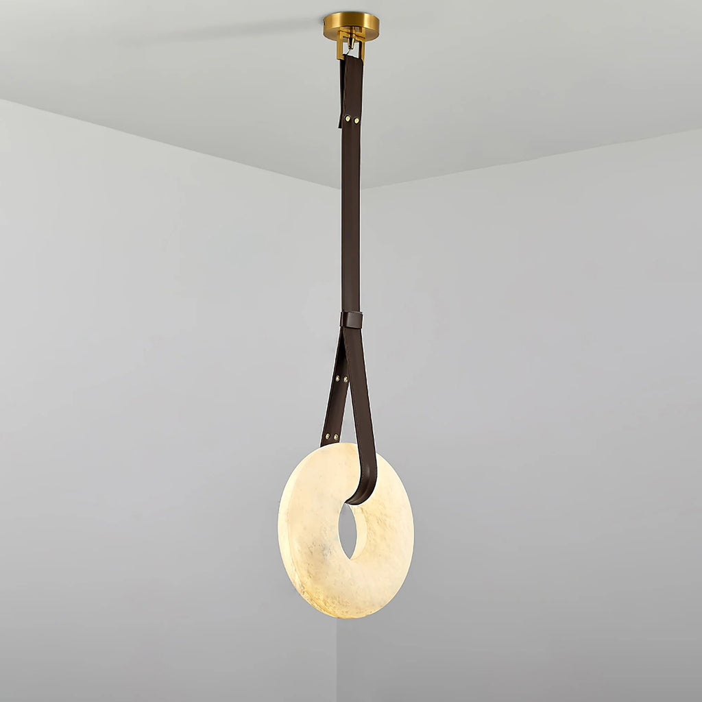 Étoile Pendant Light Chandelier Alabaster Ring Triple Leather