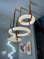 Étoile Pendant Light Chandelier Alabaster Ring Triple Leather