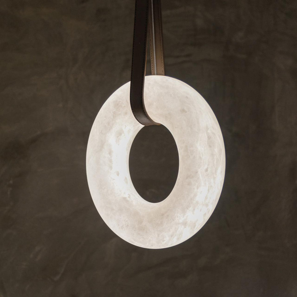 Étoile Pendant Light Chandelier Alabaster Ring Triple Leather