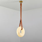 Étoile Pendant Light Chandelier Alabaster Ring Triple Leather