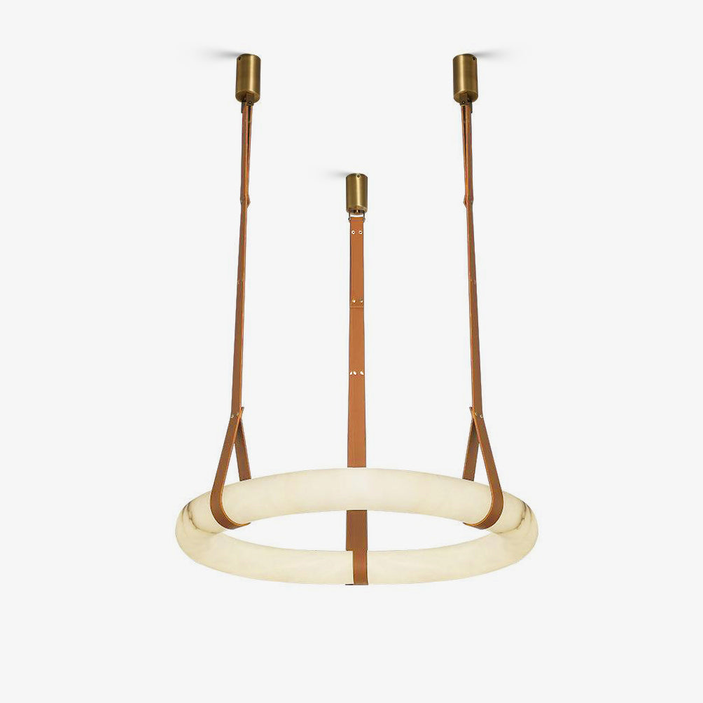 Étoile Pendant Light Chandelier Alabaster Ring Triple Leather