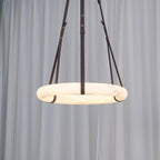 Étoile Pendant Light Chandelier Alabaster Ring Triple Leather