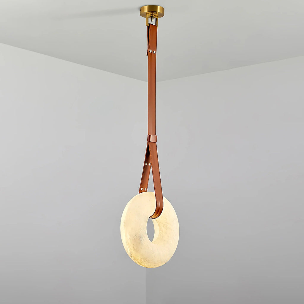 Étoile Pendant Light Chandelier Alabaster Ring Triple Leather