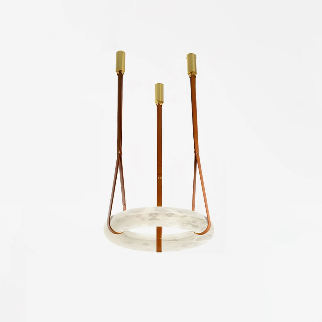 Étoile Pendant Light Chandelier Alabaster Ring Triple Leather