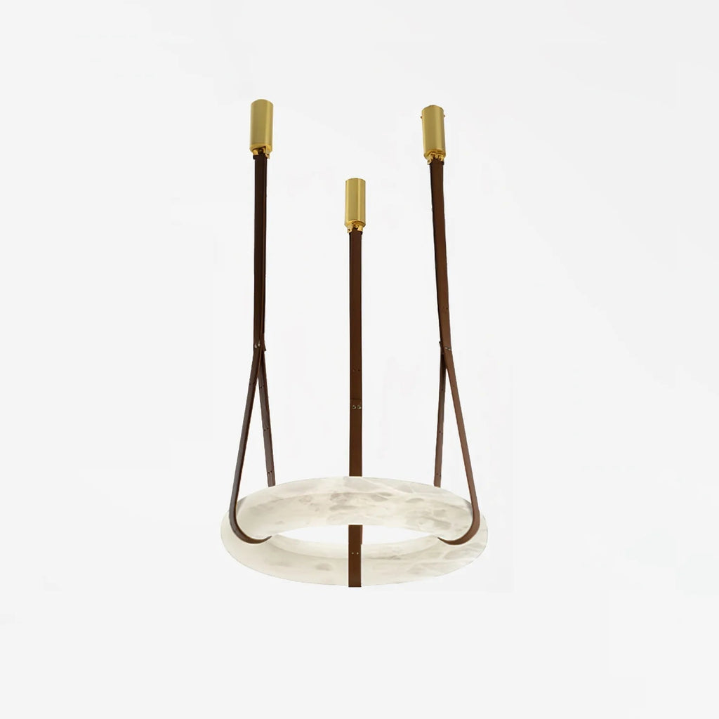 Étoile Pendant Light Chandelier Alabaster Ring Triple Leather