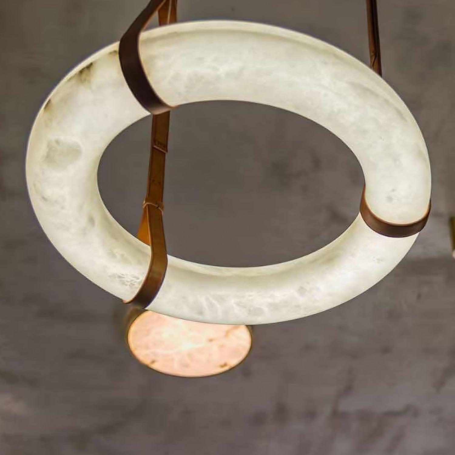 Étoile Pendant Light Alabaster Ring Leather Straps Scandinavian