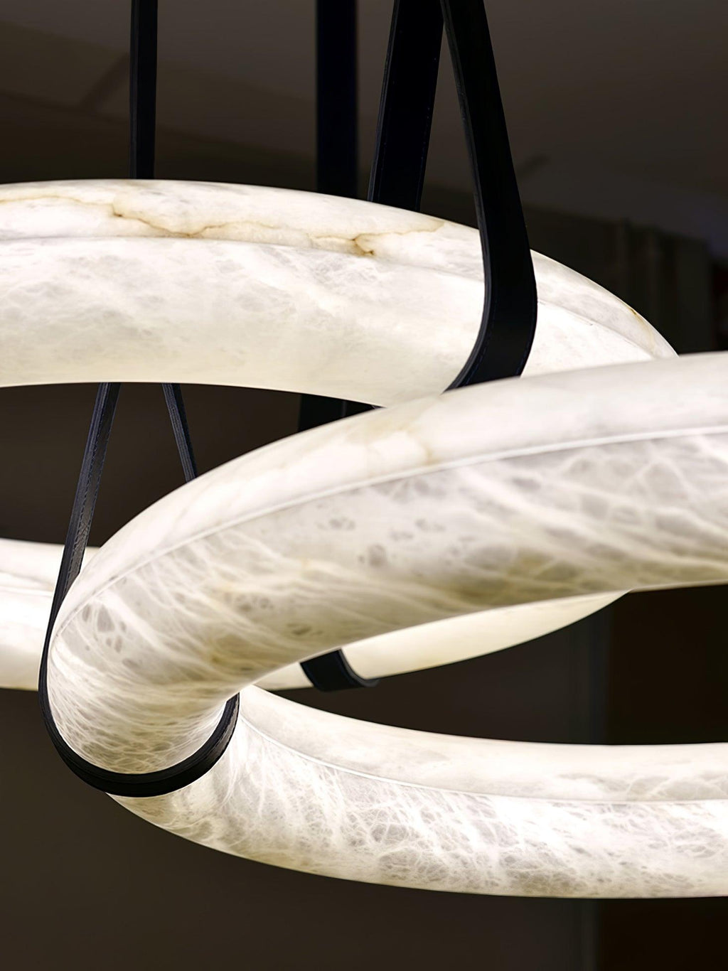 Étoile Pendant Light Alabaster Ring Leather Straps Scandinavian