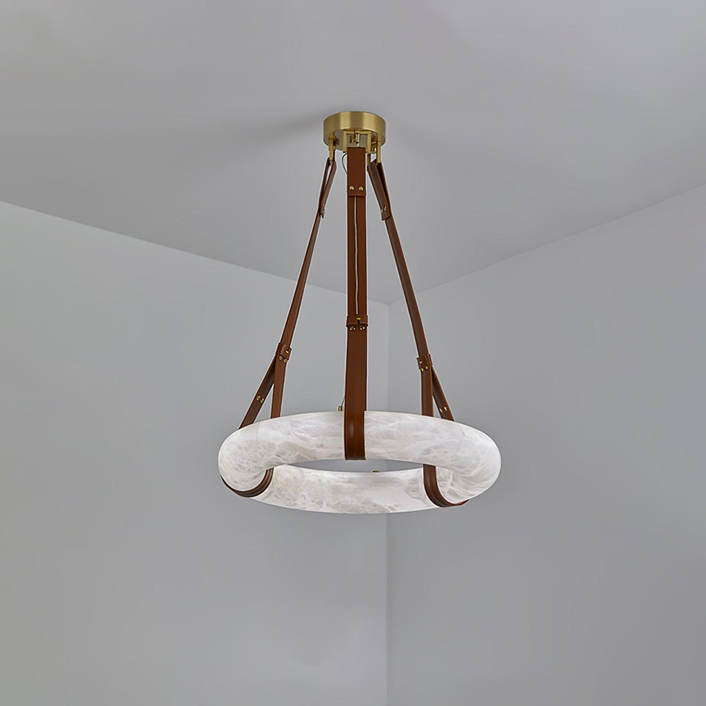 Étoile Pendant Light Alabaster Ring Leather Straps Scandinavian