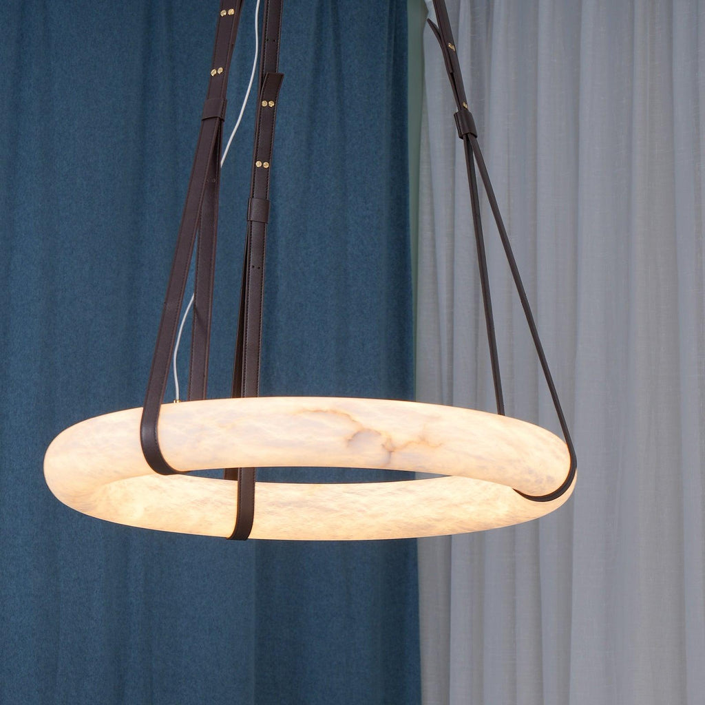 Étoile Pendant Light Alabaster Ring Leather Straps Scandinavian
