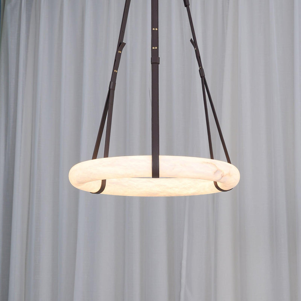 Étoile Pendant Light Alabaster Ring Leather Straps Scandinavian