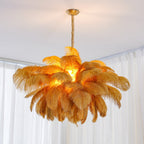 Lustra Chandelier Ostrich Feather Large Brass Stem