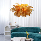 Lustra Chandelier Ostrich Feather Large Brass Stem