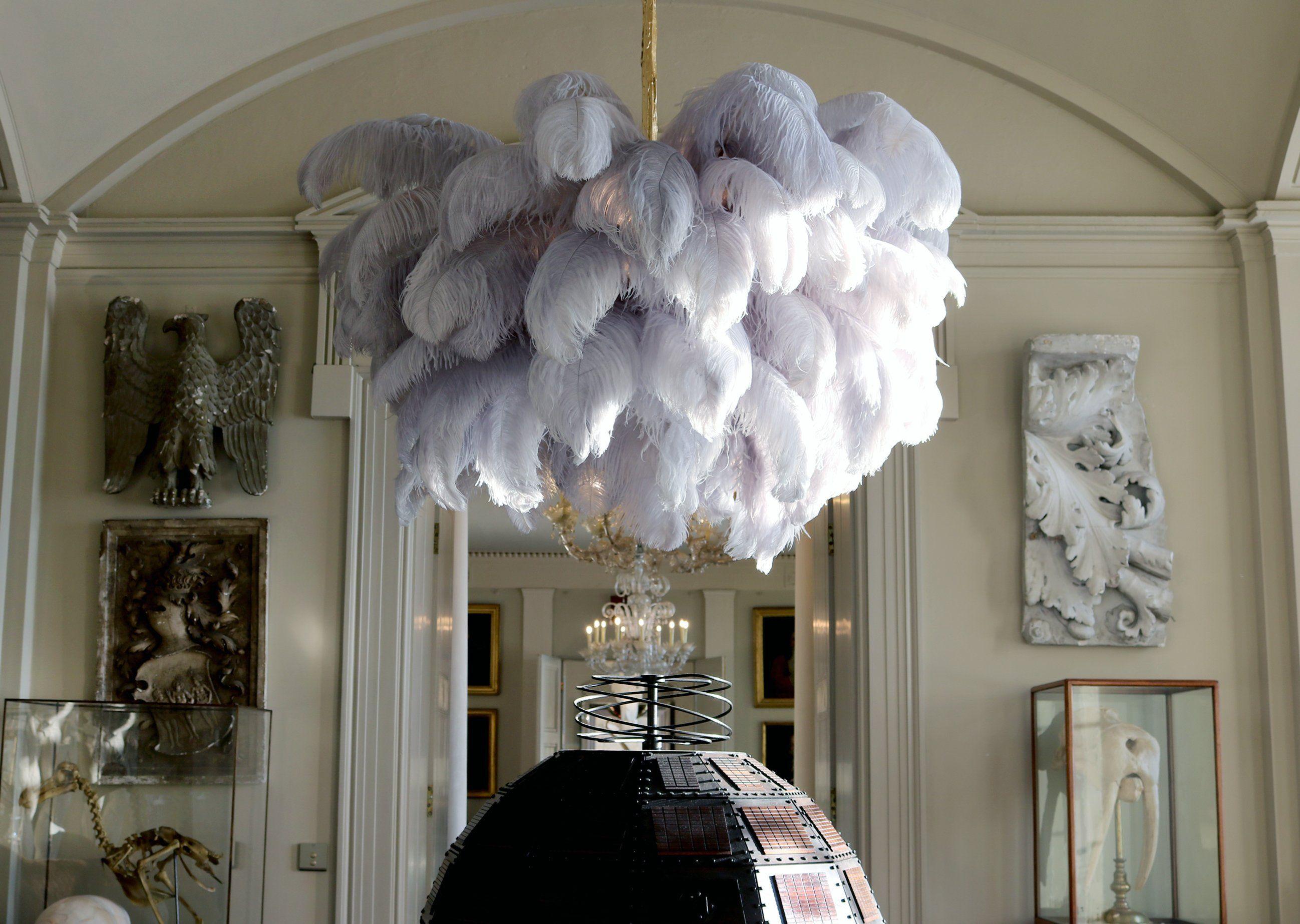 Lustra Chandelier Ostrich Feather Large Brass Stem