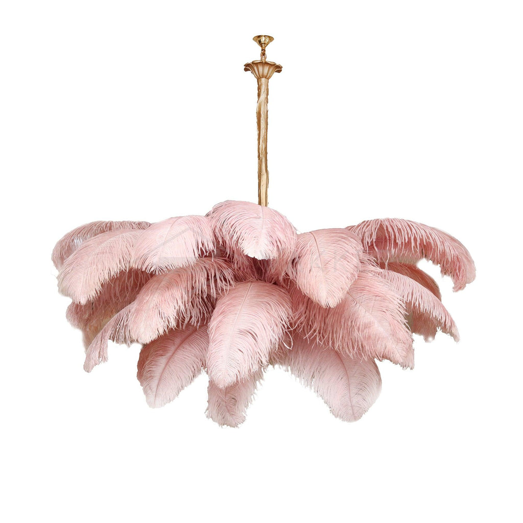 Lustra Chandelier Ostrich Feather Large Brass Stem