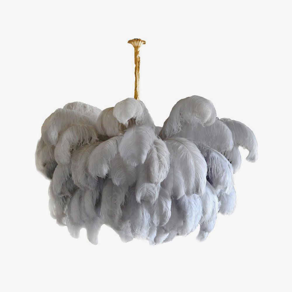 Lustra Chandelier Ostrich Feather Large Brass Stem