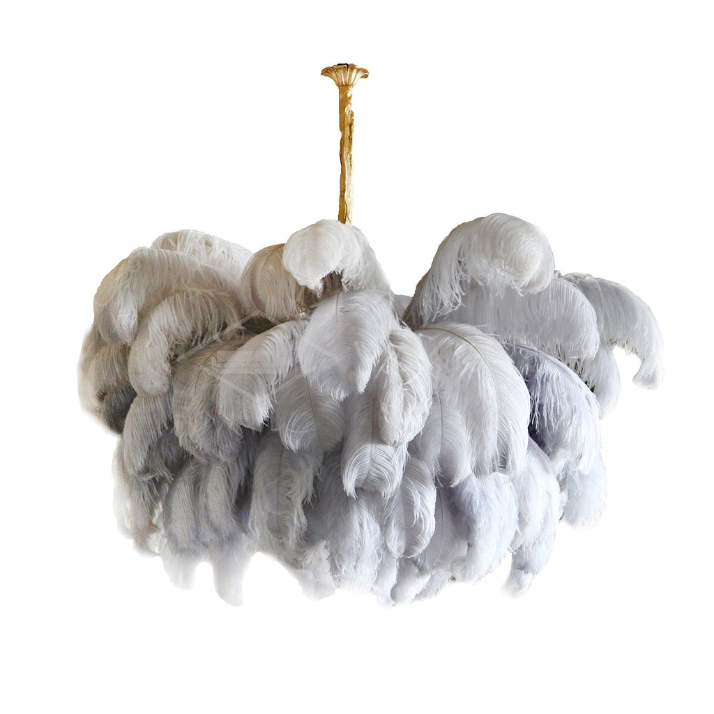 Lustra Chandelier Ostrich Feather Large Brass Stem