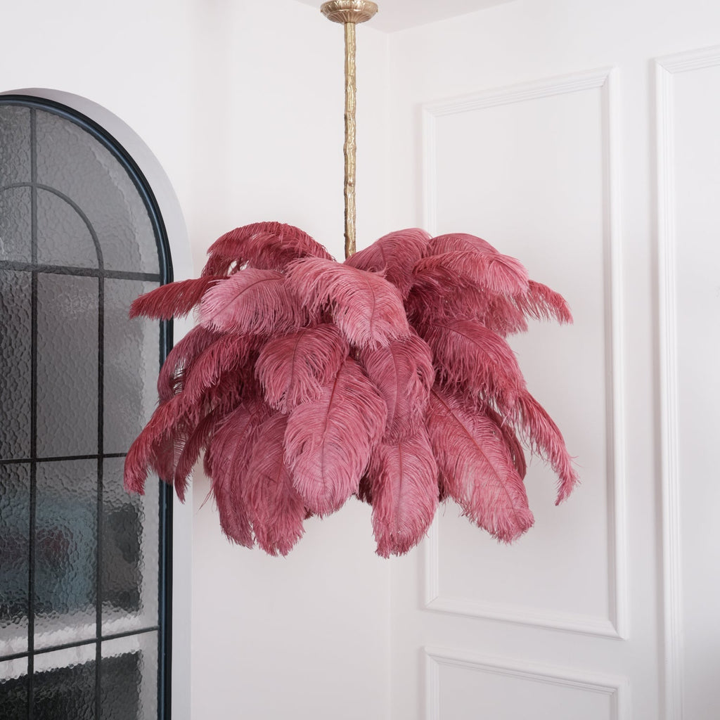 Lustra Chandelier Ostrich Feather Large Brass Stem