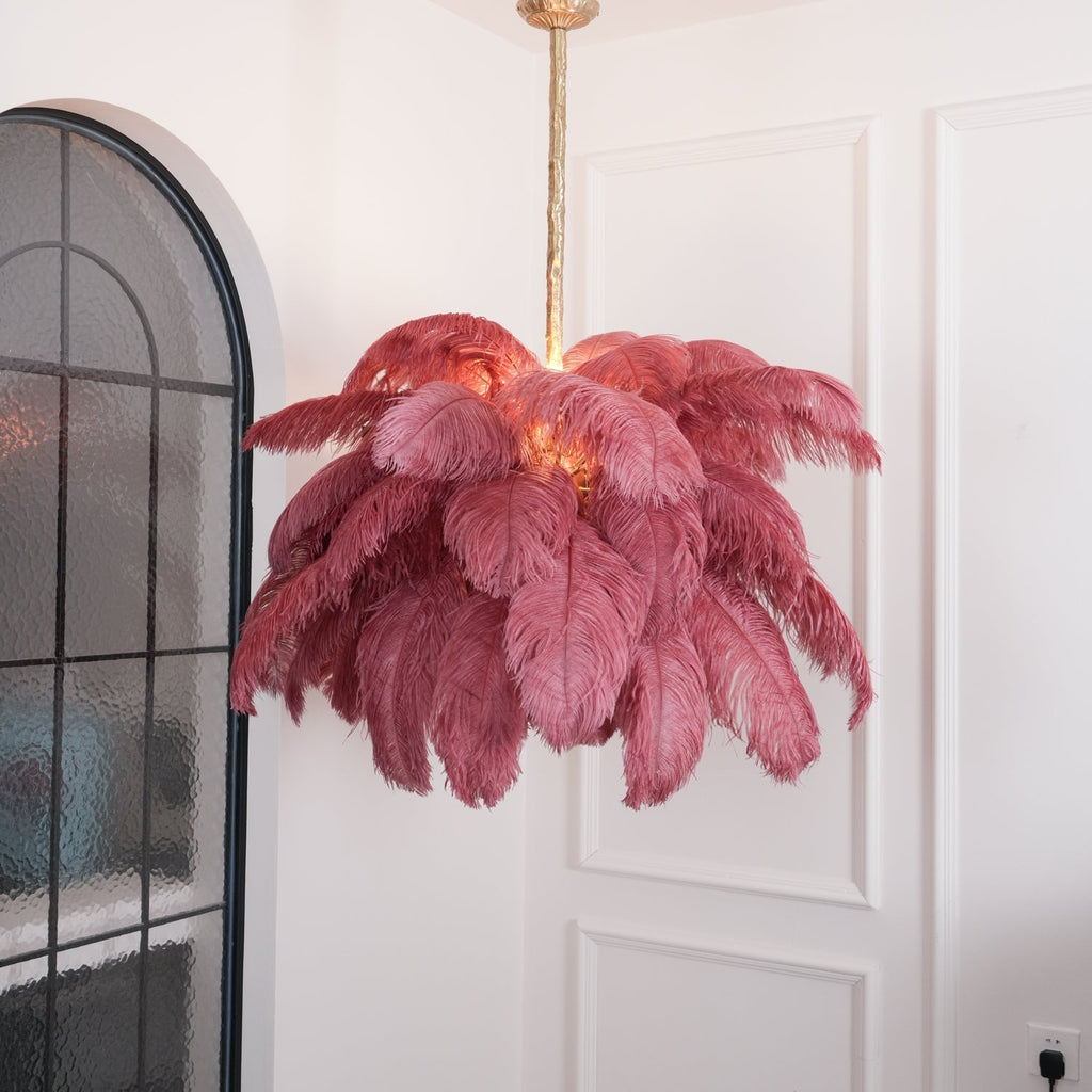 Lustra Chandelier Ostrich Feather Large Brass Stem