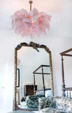 Lustra Chandelier Ostrich Feather Large Brass Stem