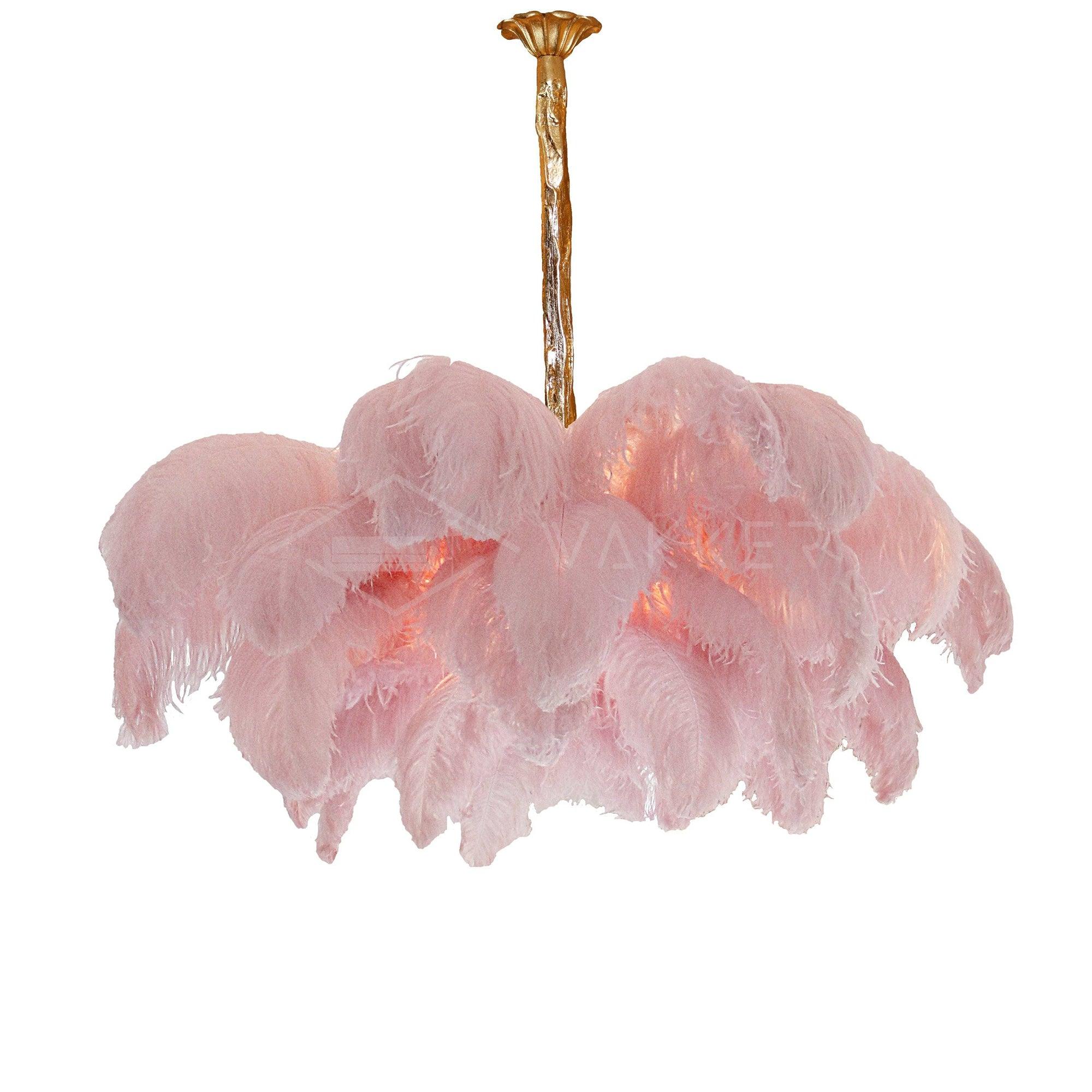 Lustra Chandelier Ostrich Feather Large Brass Stem