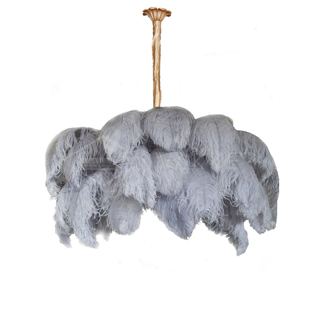 Lustra Chandelier Ostrich Feather Large Brass Stem