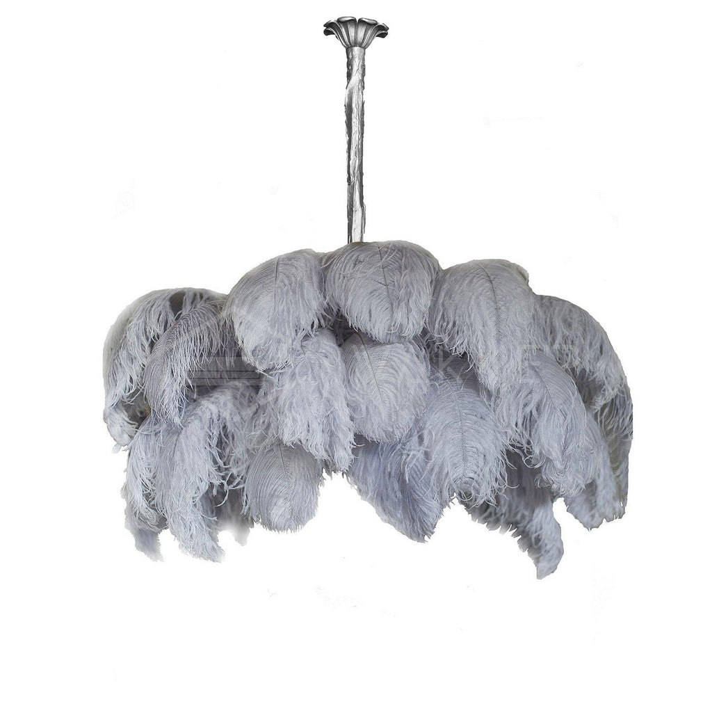 Lustra Chandelier Ostrich Feather Large Brass Stem