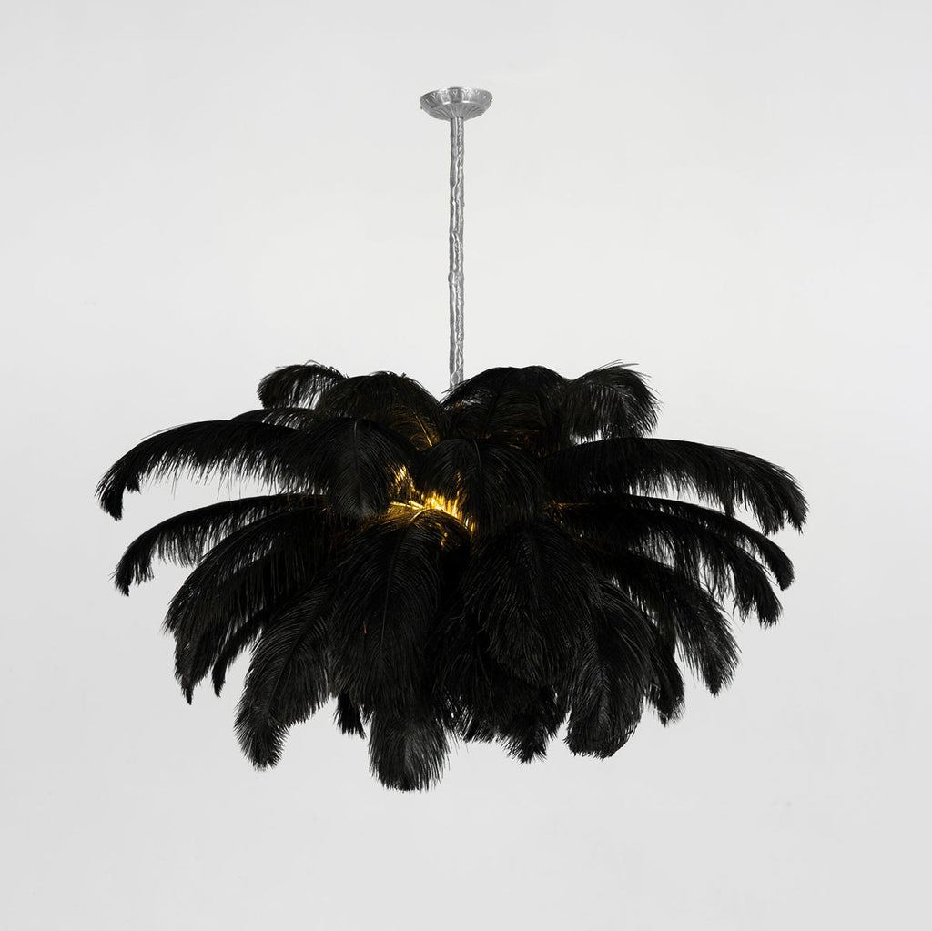 Lustra Chandelier Ostrich Feather Large Brass Stem