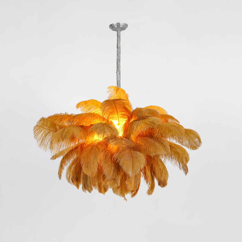 Lustra Chandelier Ostrich Feather Large Brass Stem