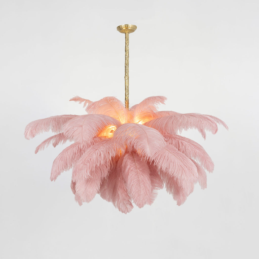 Lustra Chandelier Ostrich Feather Large Brass Stem