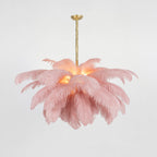 Lustra Chandelier Ostrich Feather Large Brass Stem