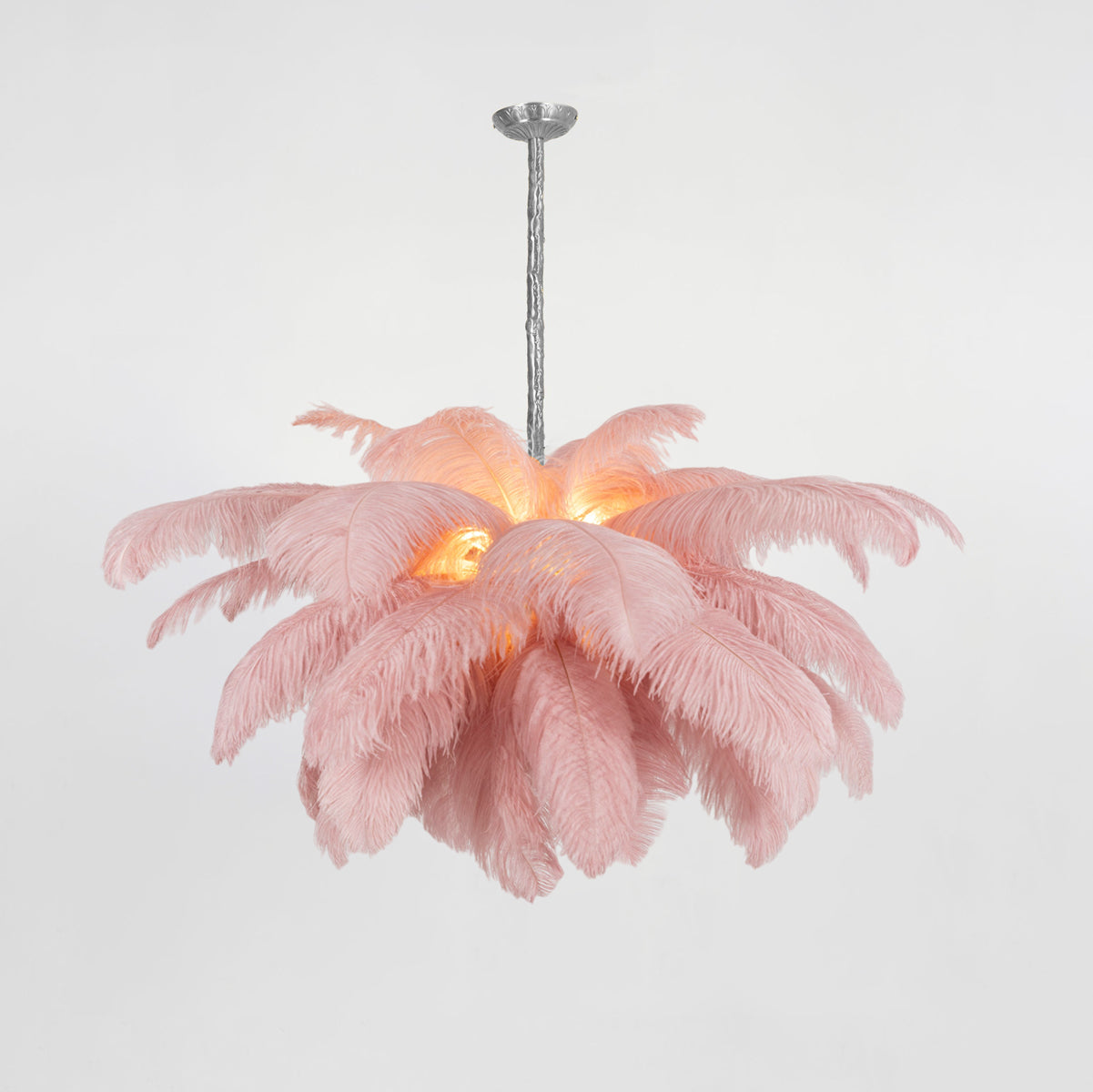 Lustra Chandelier Ostrich Feather Large Brass Stem
