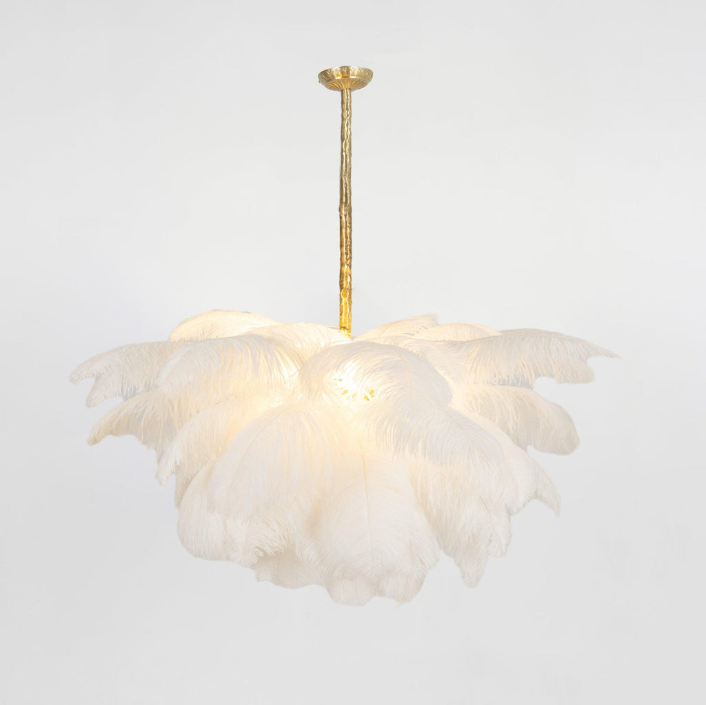 Lustra Chandelier Ostrich Feather Large Brass Stem