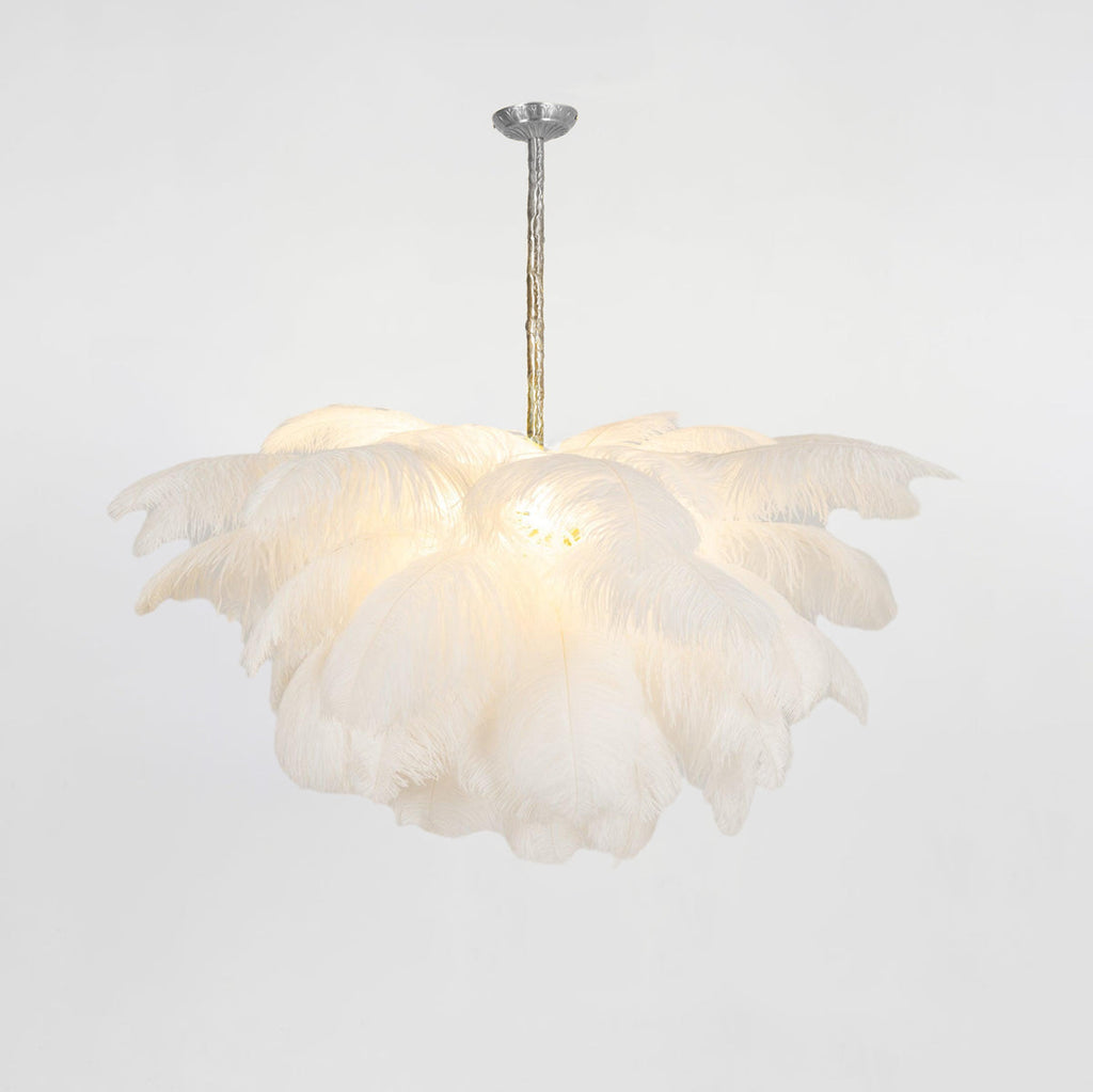 Lustra Chandelier Ostrich Feather Large Brass Stem