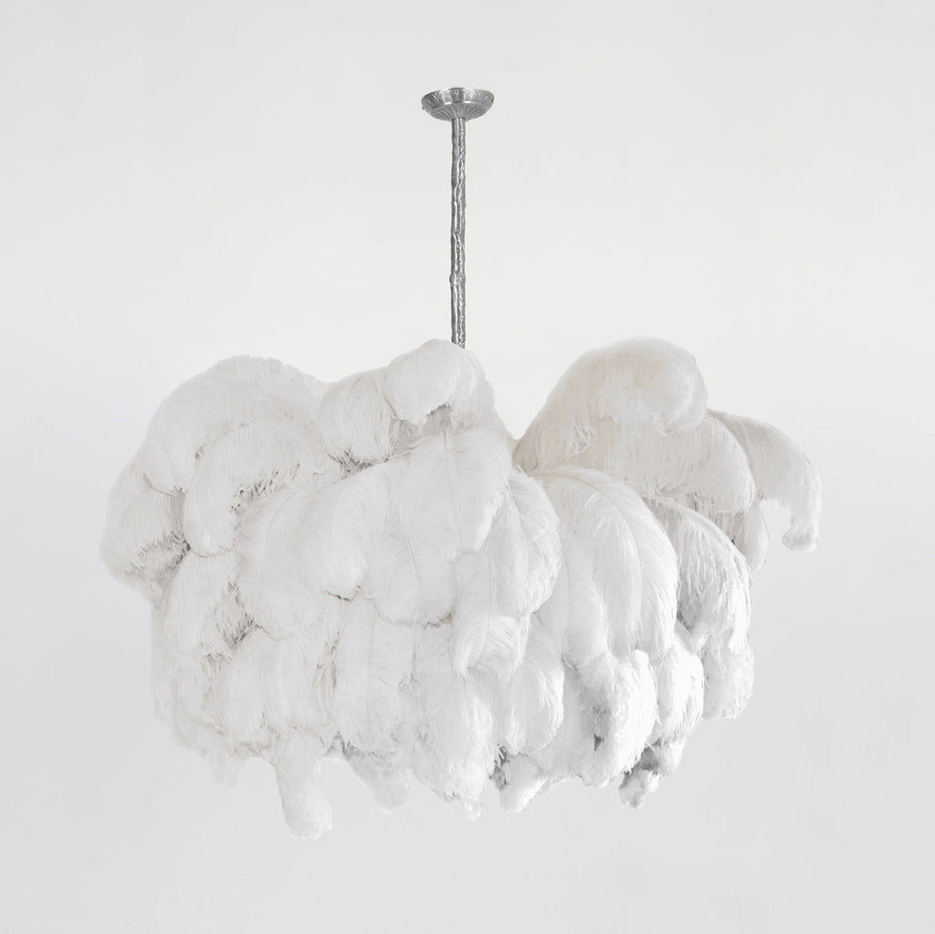 Lustra Chandelier Ostrich Feather Large Brass Stem