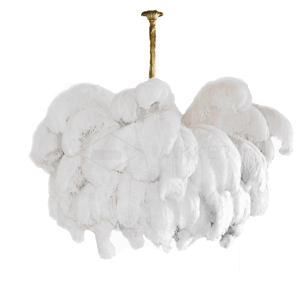 Lustra Chandelier Ostrich Feather Large Brass Stem
