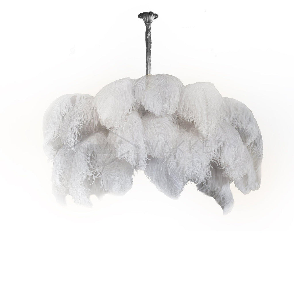 Lustra Chandelier Ostrich Feather Large Brass Stem