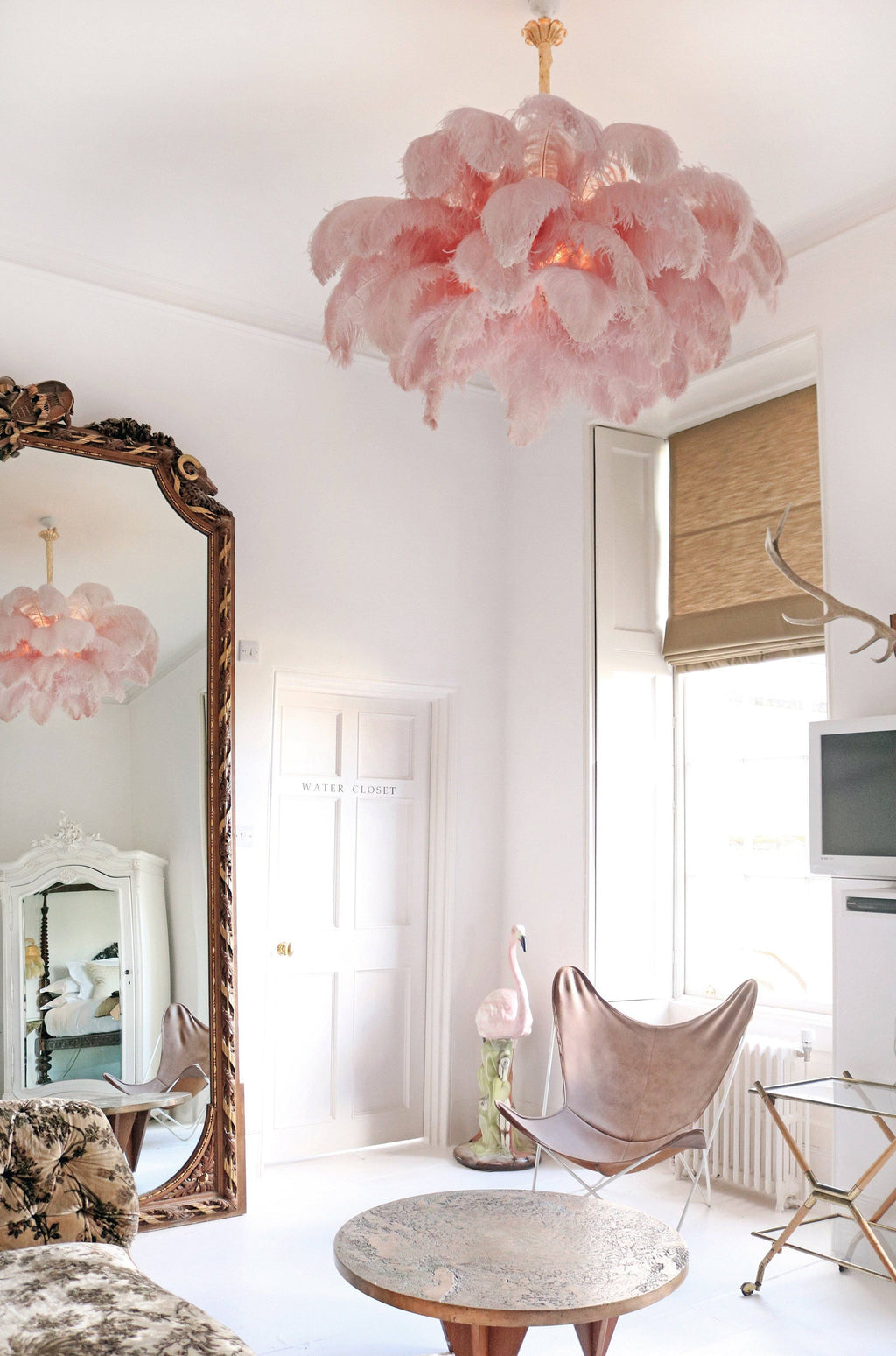 Lustra Chandelier Ostrich Feather Large Brass Stem