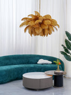 Lustra Chandelier Ostrich Feather Large Brass Stem