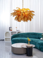 Lustra Chandelier Ostrich Feather Large Brass Stem