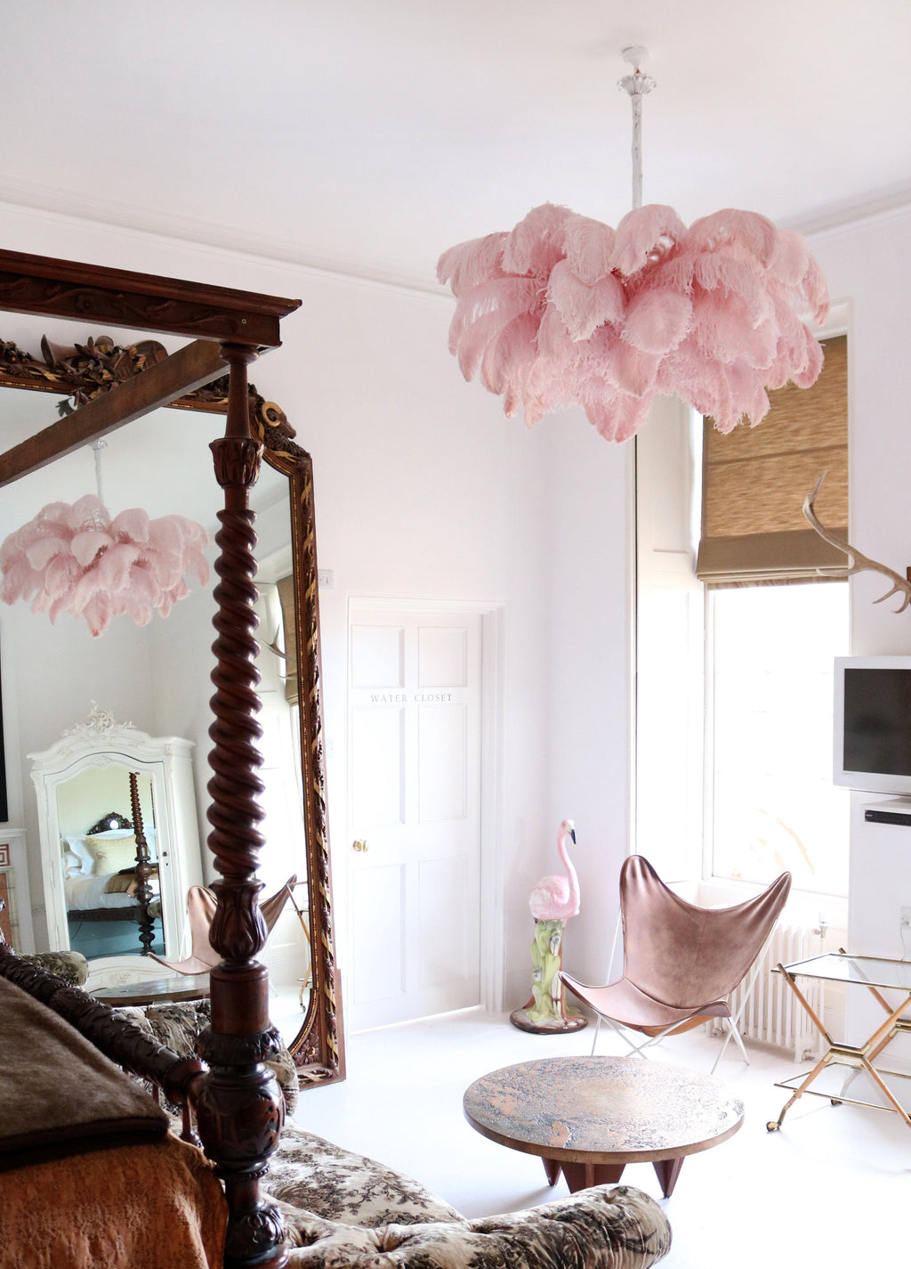 Lustra Chandelier Ostrich Feather Large Brass Stem