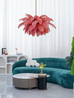 Lustra Chandelier Ostrich Feather Large Brass Stem