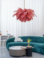 Lustra Chandelier Ostrich Feather Large Brass Stem