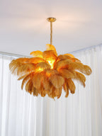 Lustra Chandelier Ostrich Feather Large Brass Stem