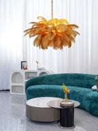 Lustra Chandelier Ostrich Feather Large Brass Stem
