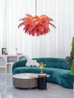Lustra Chandelier Ostrich Feather Large Brass Stem