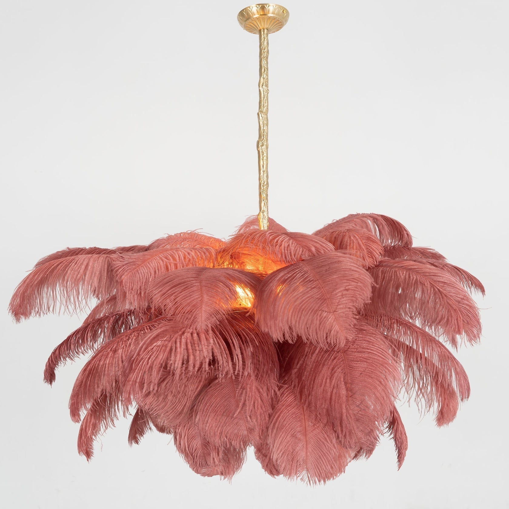 Lustra Chandelier Ostrich Feather Large Brass Stem
