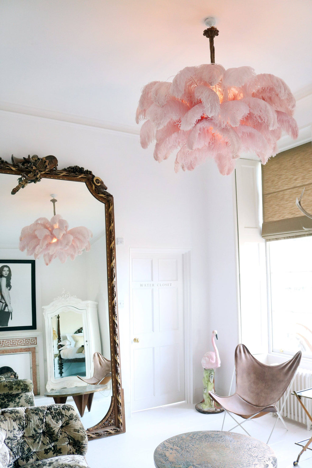 Lustra Chandelier Ostrich Feather Large Brass Stem