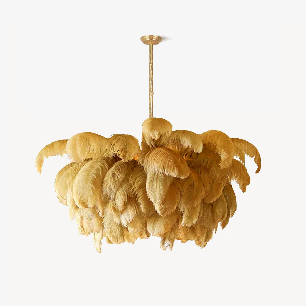 Lustra Chandelier Ostrich Feather Large Brass Stem